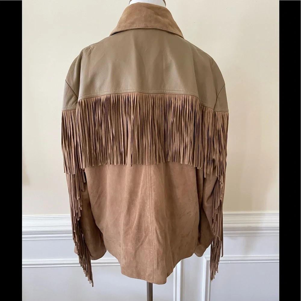 New Anthropologie Lamarque Madeline Fringe Suede Leather Jacket Size Small - Picture 4 of 7